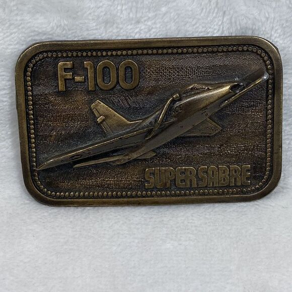 Buckle Connection Other - Vintage‎ US Military F-100 Super Sabre Aircraft Commemorative Belt Buckle metal